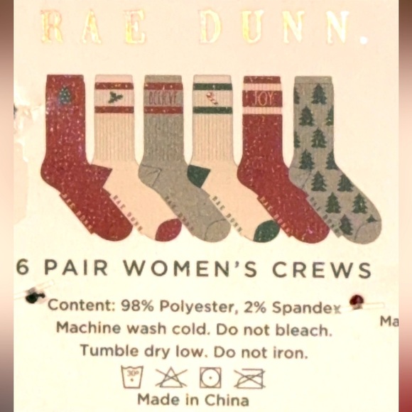 NWT Rae Dunn Women’s Festive Holiday Christmas Crew Socks - 6 Pair - Picture 4 of 5